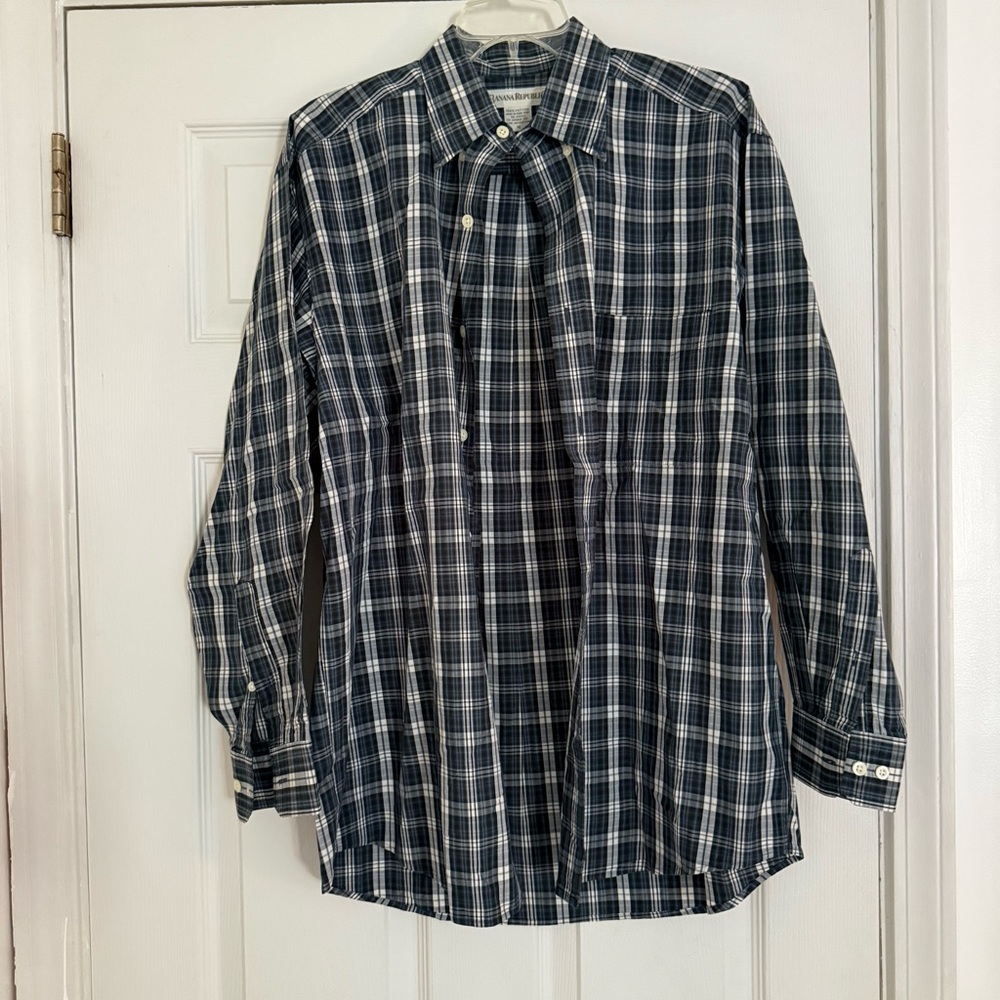 Banana Republic Navy and White Checkered Shirt
